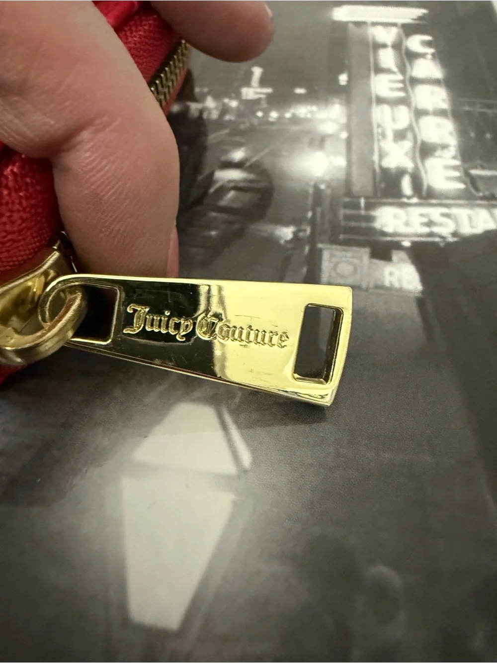 Like new Juicy Couture Red Embossed Zip Wallet with Gold Accent